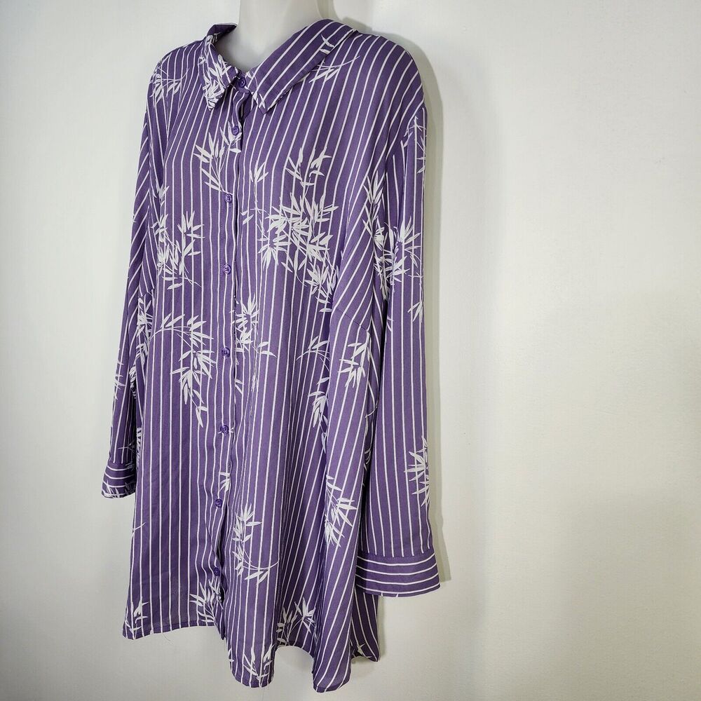 Catherines Womens Shirt Size 2X 22/24W Purple White Striped Floral Sheer Button - Picture 5 of 10